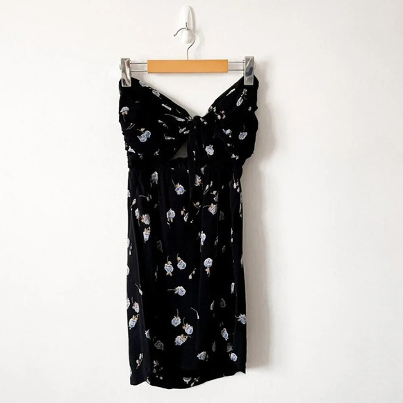 For Love and Lemons Strapless  Floral Tie Mini Dress Black Size Medium - Picture 3 of 8